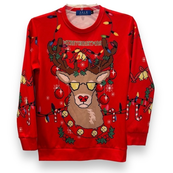 SSLR Big Boys Medium Crazy Reindeer Christmas Shirt - Picture 1 of 4